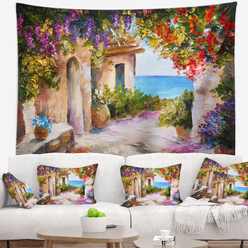 Tapisserie de paysage marin d'été de paysage, H 32 po x l 39 po