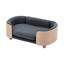 Petit lit pour chien surélevé, structure en bois massif, dossier courbé, gris foncé, tissu respirant, Scratch, coussin amovible pour chat et style moderne, pieds, coussin en velours, mousse rebondie, housse lavable