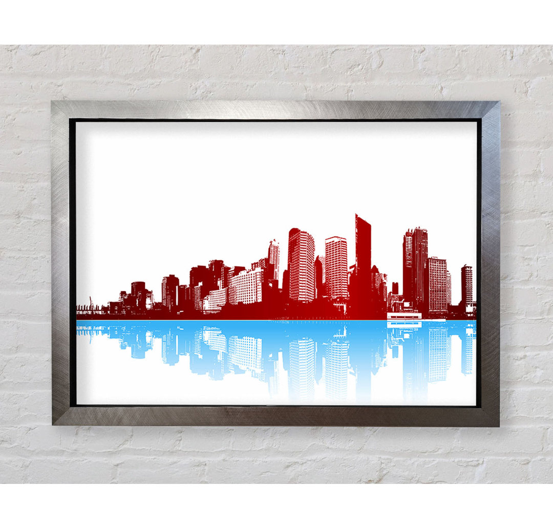 Red New York In Blue Reflections - Einzelner Bilderrahmen Kunstdrucke