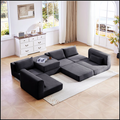 Canapé d'angle modulaire en forme de L de 254 cm (100 pouces) avec 5 coussins, idéal pour un salon confortable et personnalisable.