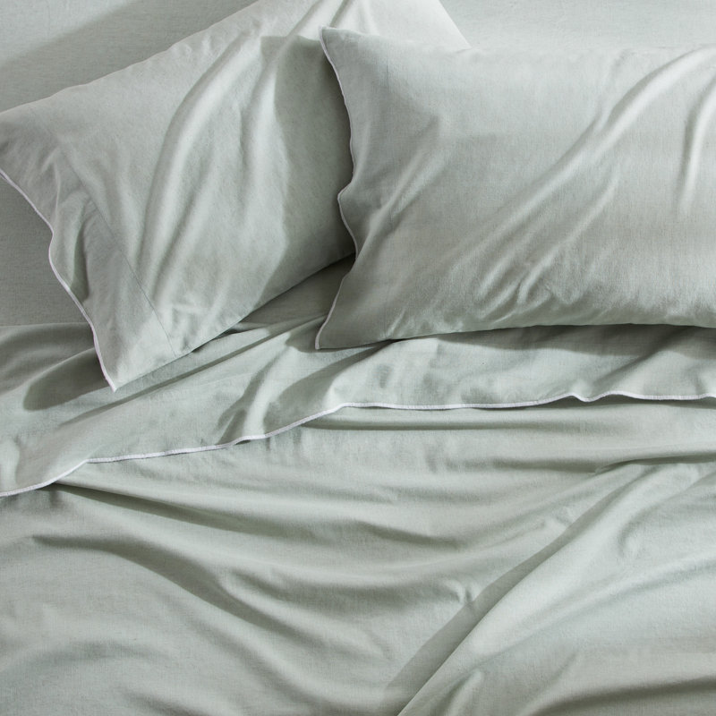 Ensemble de draps 4 pièces, Sauge, Ensemble de draps pour grand lit avec 2 taies d'or