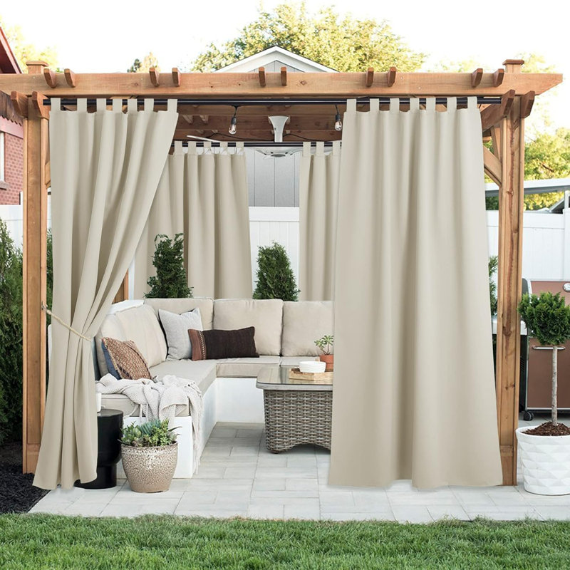 2 Panels Outdoor Curtains for Patio Waterproof, Thermal Insulated Detachable Sticky Tab Top Room Darkening Great Vertical Drape Outdoor Divider for Pergola