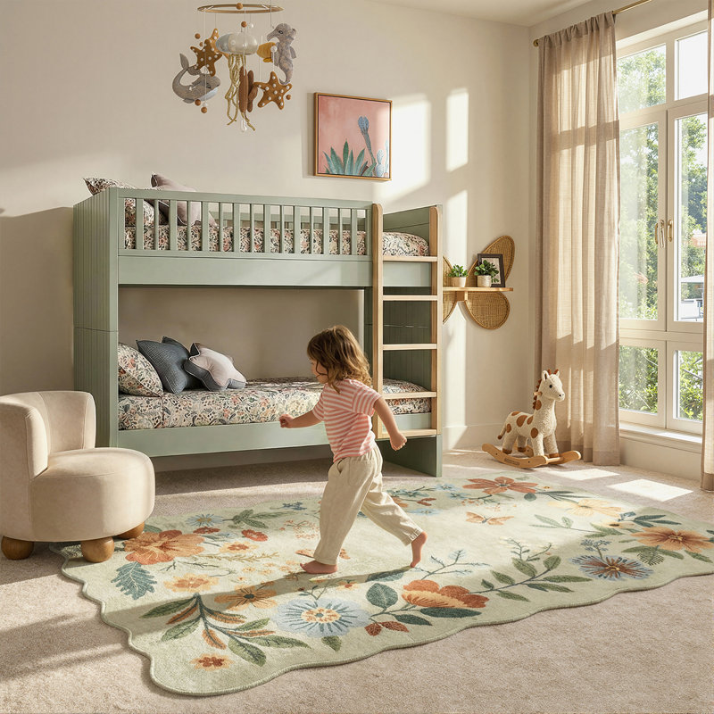 Garbrand Machine Washable Floral Farmhouse Area Rug with Non-Slip Backing for Living Room, Dining Room, Bedroom