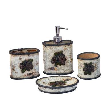 Dania Ceramic Rustic Lodge Bear 4 Piece Bathroom Accessory Set