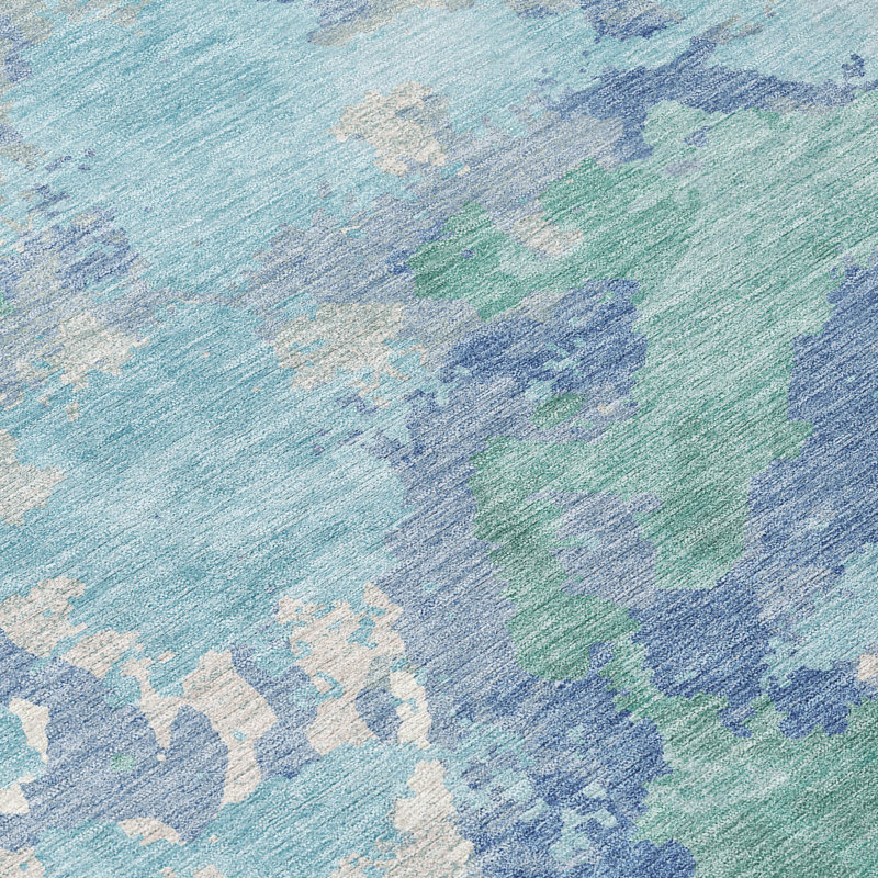 Machine Washable Indoor/Outdoor Christain ACN1387 Seafoam Rug, Rectangle 2'6" x 3'10"