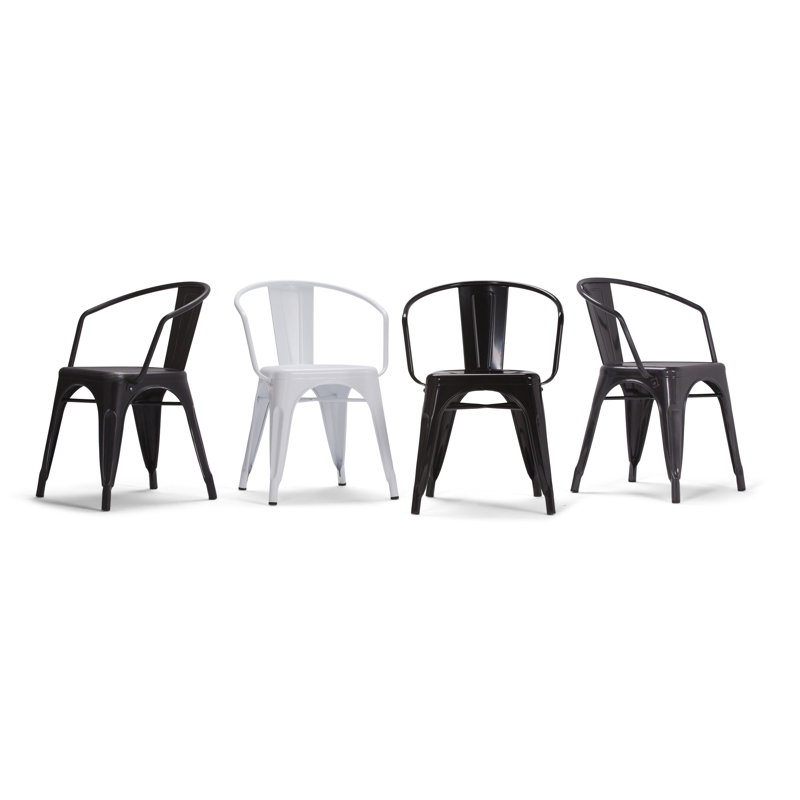 Larkin Distressed Black and Silver Metal Dining Arm Chair Set