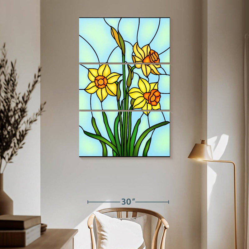 Jonquilles en vitrail Harnek, H 65 po x l 42 po