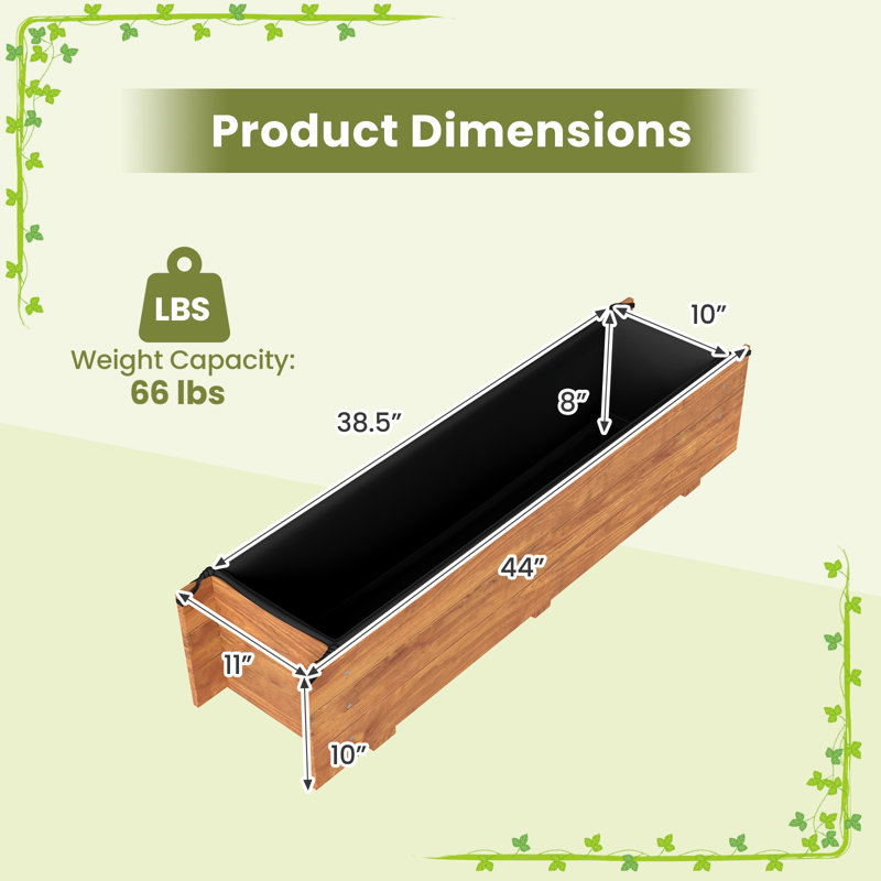 2 PCS Wooden Raised Garden Bed with Drainage Holes, Liner for Vegetable Flower Herb, 2