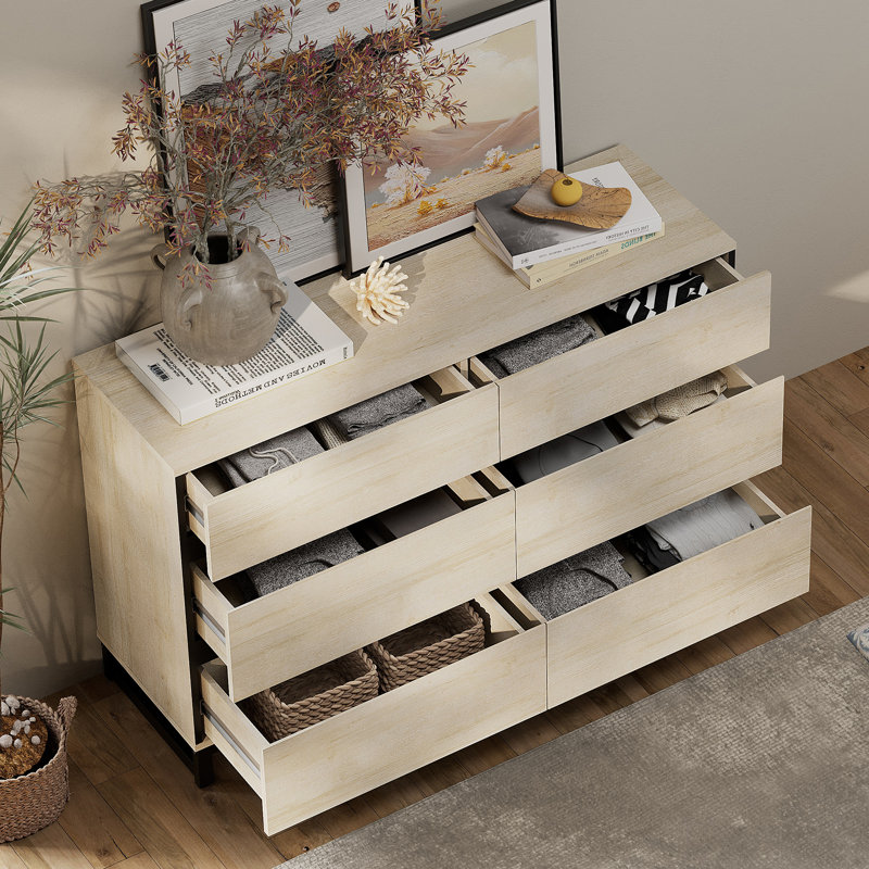 Ensemble de chambre à coucher moderne 3 pièces, commode de 47 pouces avec 6 tiroirs et 2 tables de chevet avec 2 tiroirs, ensemble de 3 chambres à coucher