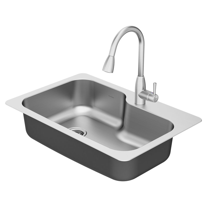Fairacres 33x22 In 1-Hole Dual Mount Single-Bowl Kitchen Sink w/ Pull-Down Faucet