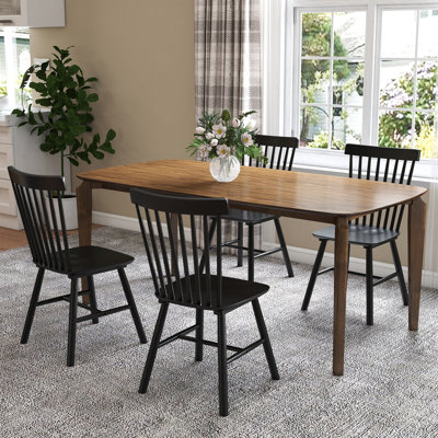 Rectangular Dining Table Set, Farmhouse Dining Table With Solid Wood Legs And Slat Back Windsor Dining Chairs For Kitchen/Dining Room/Guest Room