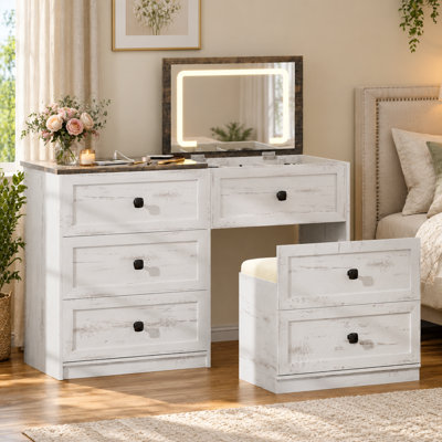 Dressing Table with Mirror and Seat and Storage Included