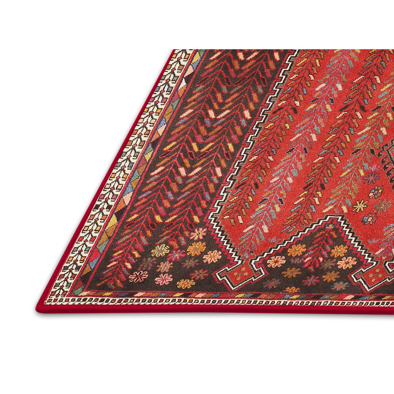 Tapis traditionnel brun / beige / rouge, Rectangle 3 pi x 5 pi