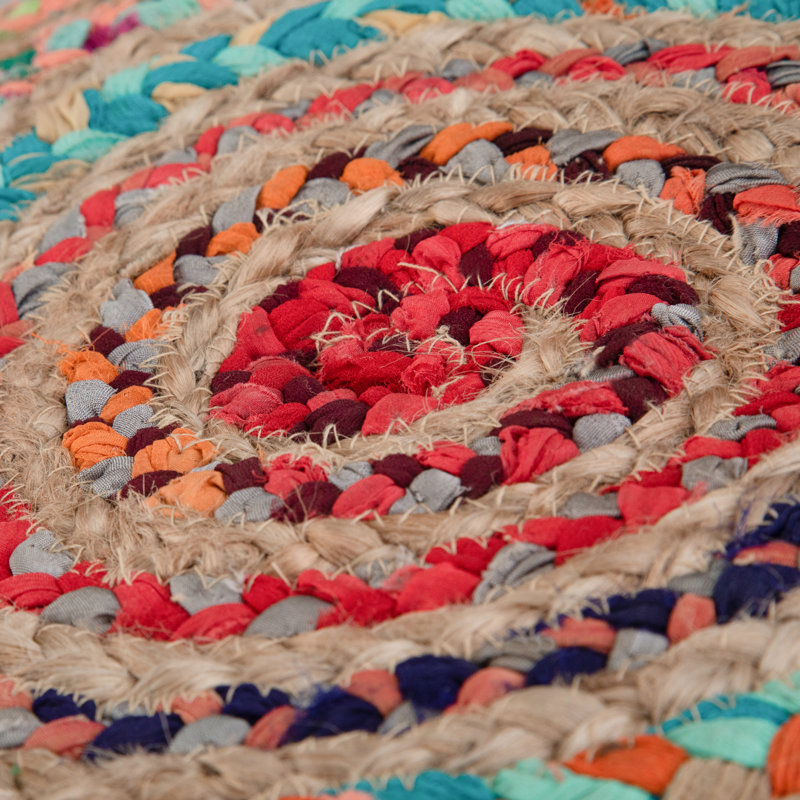 Pouf rond en jute et coton tissé à la main l 20 po Margo multicolore, Multi-couleur, H 14 po x l 20,1 po x P 20,1 po