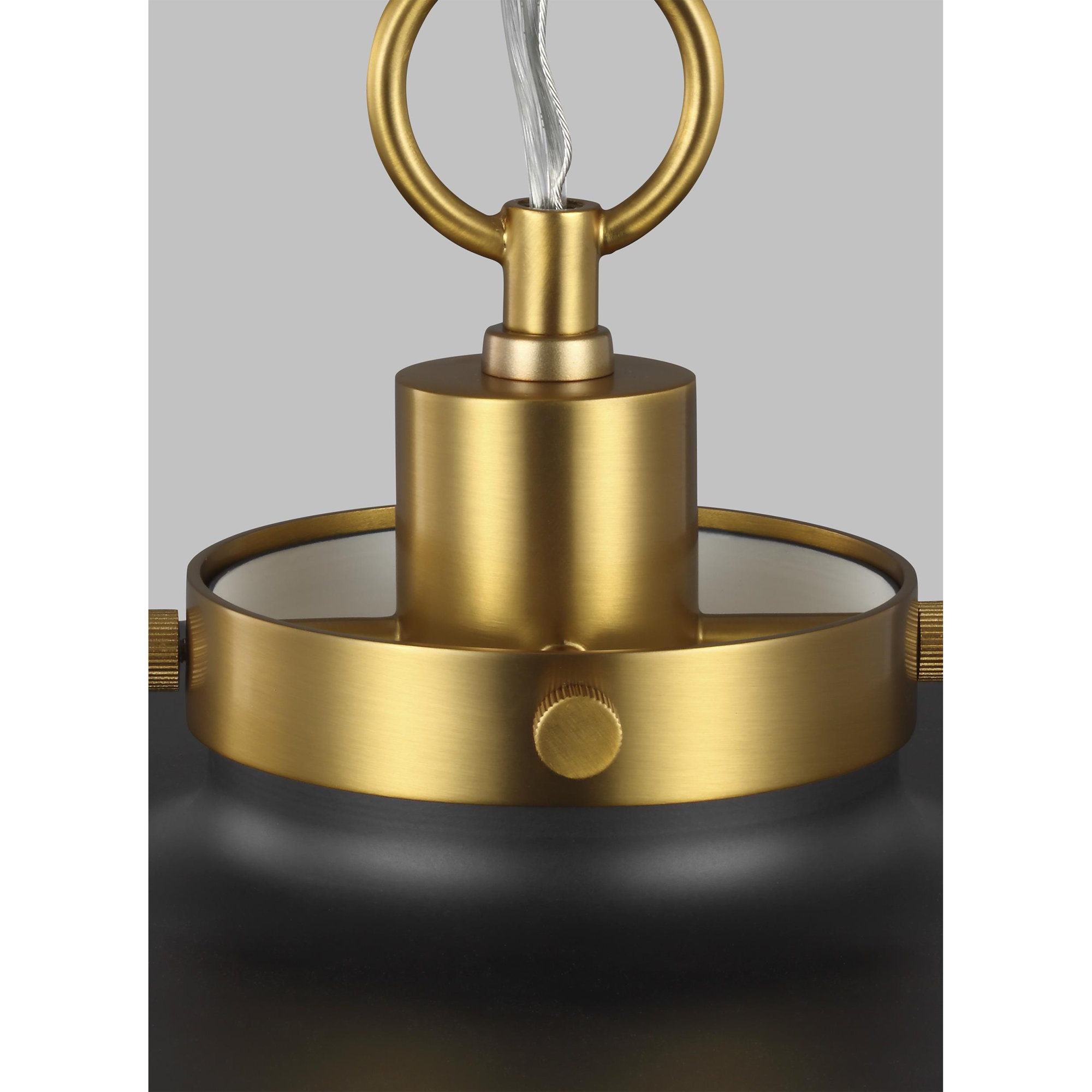 Tateos Single Light Steel Dimmable Pendant, Midnight Black, Burnished Brass