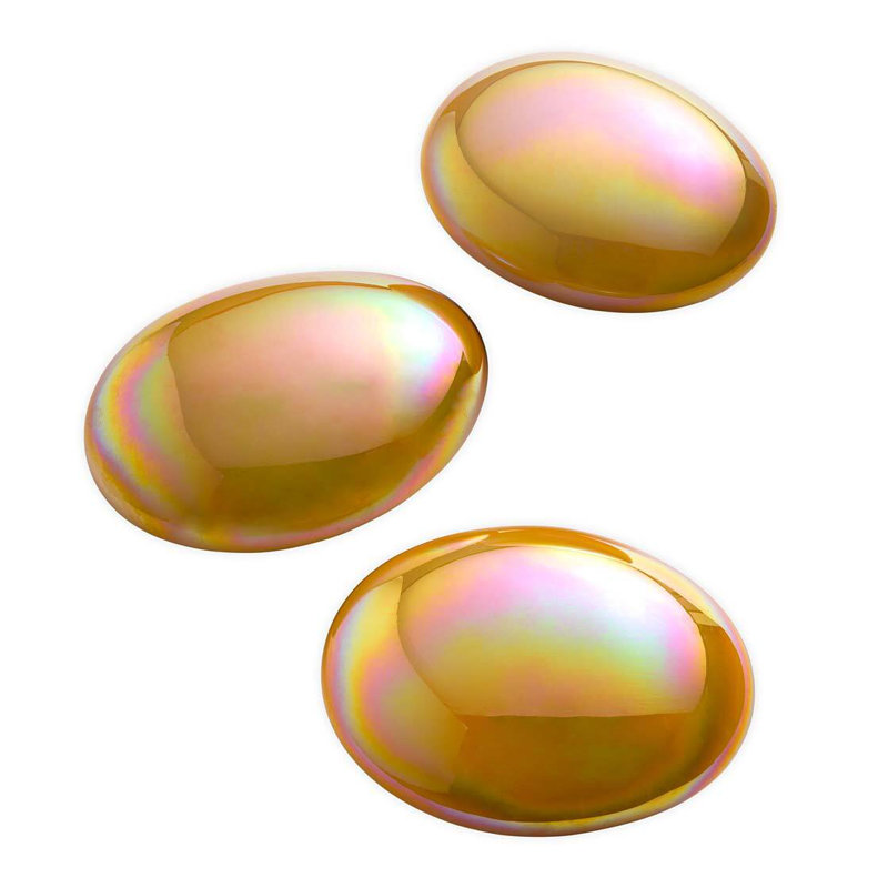 Yellow Iridescent Hand-Blown Glass Garden Stones, Set of 3