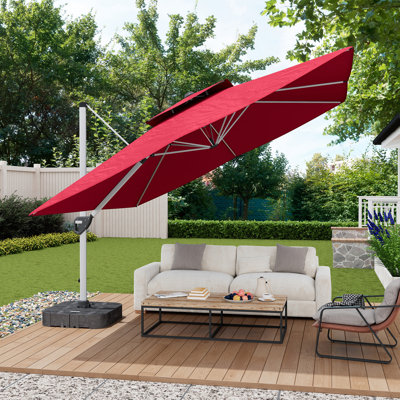 Parasol d'extérieur carré 11 pi double rouge 11 pi (sans base de parasol)