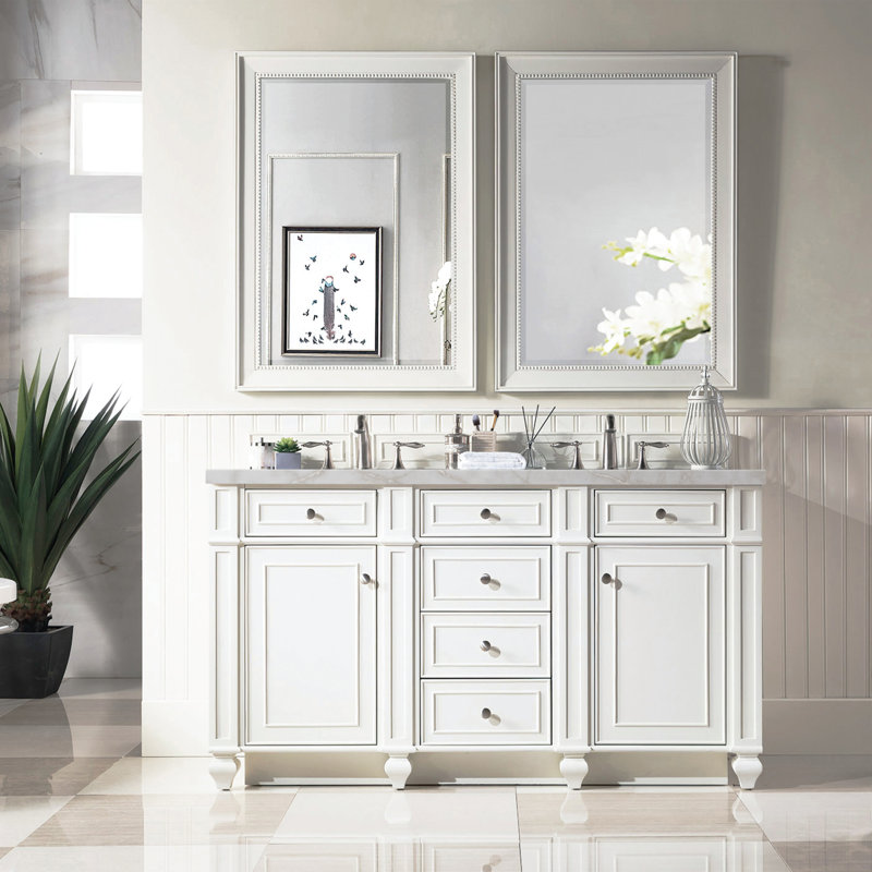 Bristol 60'' W Double Vanity, Bright White, Victorian Silver, 8" Widespread