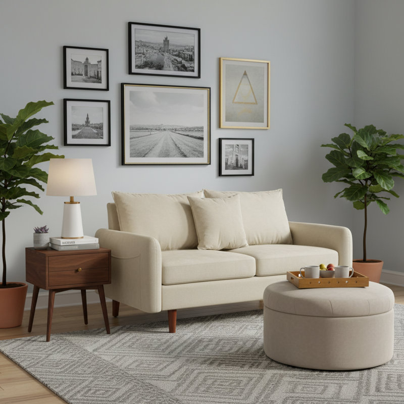 Sofa 56" Velvet Round Arm Loveseat, Beige