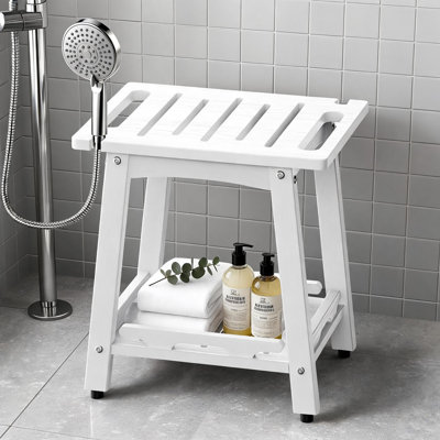 Waterproof Shower Bench with Adjustable Non-Slip Feet, HDPE Shower Stool for Inside Shower, Bathroom Seat for Indoor and Outdoor Use