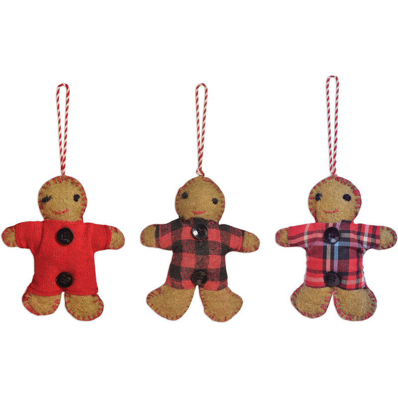 Plaid Gingerbread Ornament - Set of 3