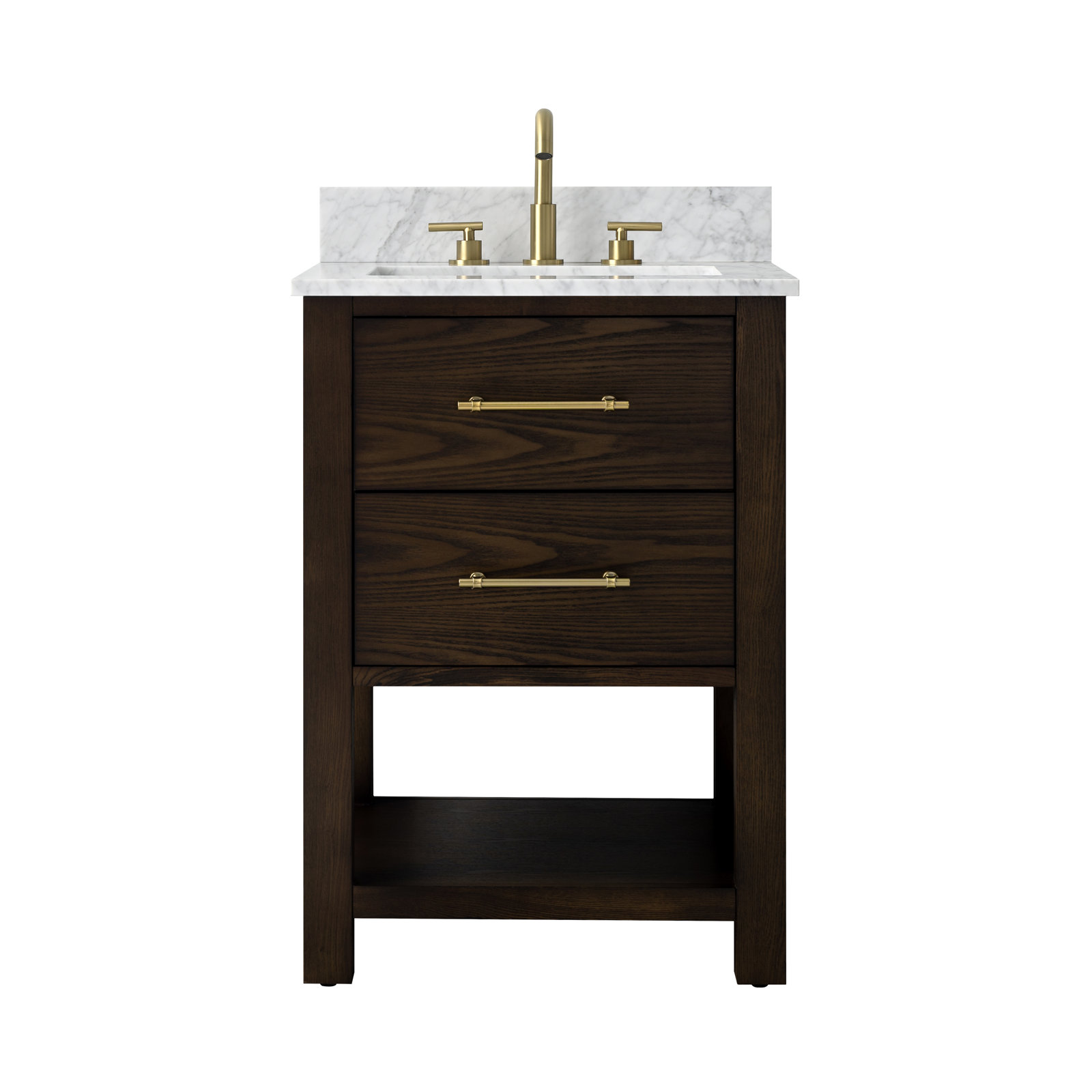 Keri 24'' Single Bathroom Vanity, Brown Oak/Antique Brass