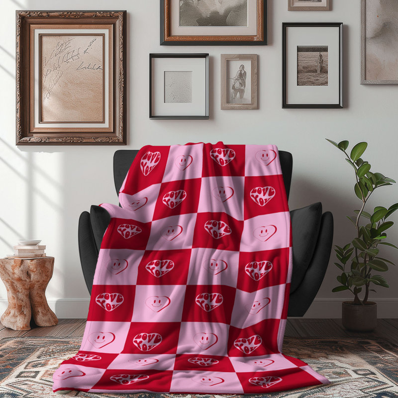 Cœur rétro - couverture Sherpa de qualité supérieure 1 pièce, L 50 po x L 60 po