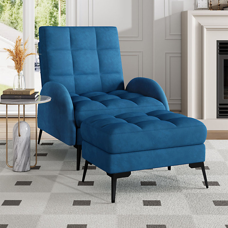 Affric 60cm Wide Velvet Wing Chair Recliner, Blue