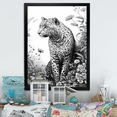 Léopard noir et blanc dans la jungle - reproduction d'art sur toile