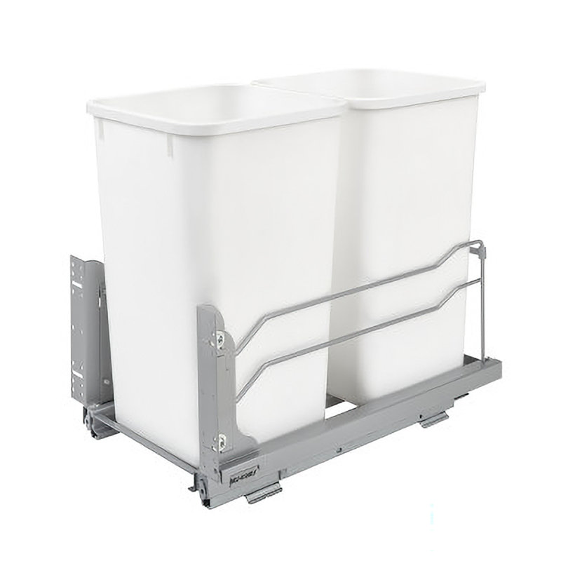 Rev-A-Shelf Double Pull Out Trash Can 27 Qt with Soft-Close, White