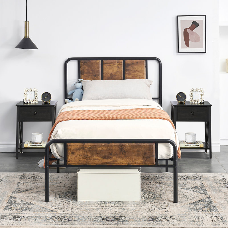 Ensemble de chambre avec lit plateforme 3 pièces Kempst, Complète, Noir