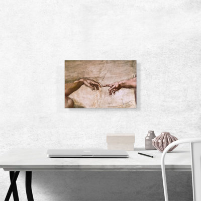 «Sistine Chapel Ceiling God and Adam Hands Détail» par Michelangelo - reproduction d'art sur toile tendue