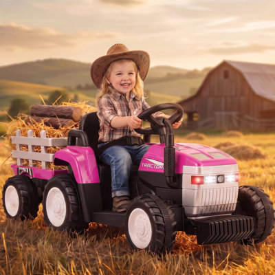Tracteur pour enfants Alex 24V avec remorque détachable, deux moteurs de 120 W, télécommande pour les parents de 2,4 Ghz, musique Bluetooth, lumières DEL, 2 vitesses, capacité de 78 lb, 2 à 5 ans