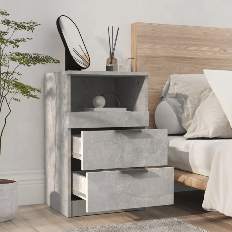 40cm W Manufactured Wood Bedside Table, Grey, Individual