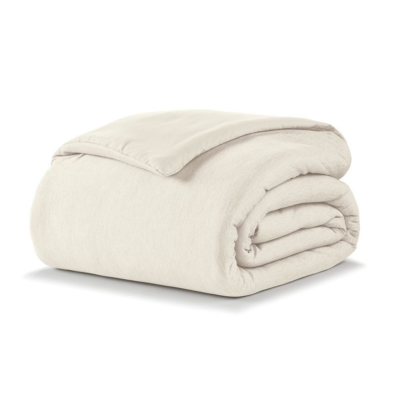 Cooling & Wrinkle-Resistant Jersey Fabric Down-Alternative Comforter, Queen Comforter, Beige