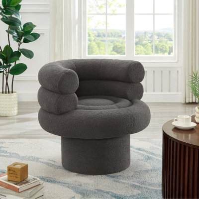 30'' Wide Swivel Teddy Bouclé Accent Chair – Round Modern Barrel Chair For Living Room, Bedroom, Or Home Office Decor