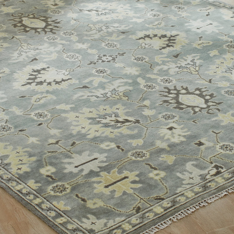 Ember Grey Hand-Knotted Wool Oriental Area Rug, Rectangle 12' x 15'