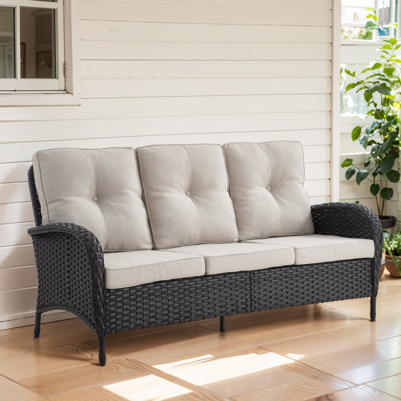Gaetanino 72'' Wide Straight Patio Sofa with Cushions, Beige, Black