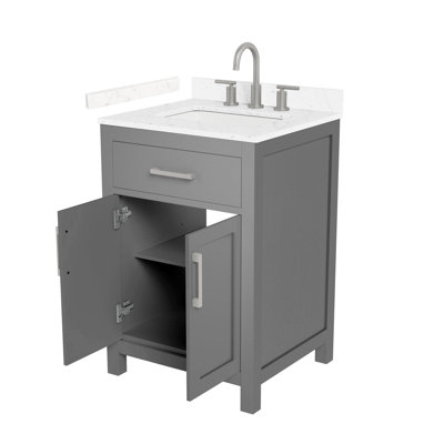Beckett 24 Inch Single Bathroom Vanity in Dark Gray, Carrara Cultured Marble Countertop, Undermount Square Sink (3-Hole), Brushed Nickel Trim