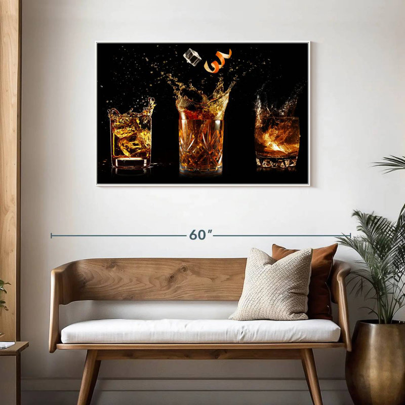 Verre à whisky éclaboussant, Cadre flottant blanc, 43 po x 29 po