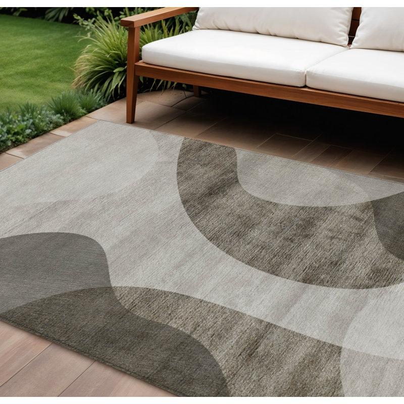 Tapis extérieur lavable abstrait 10 pi x 14 pi beige