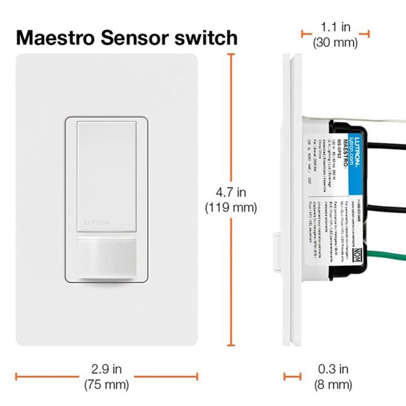 Lutron Maestro Occupancy 2 amps Single Pole Motion Sensor Switch 1 pk, Ivory