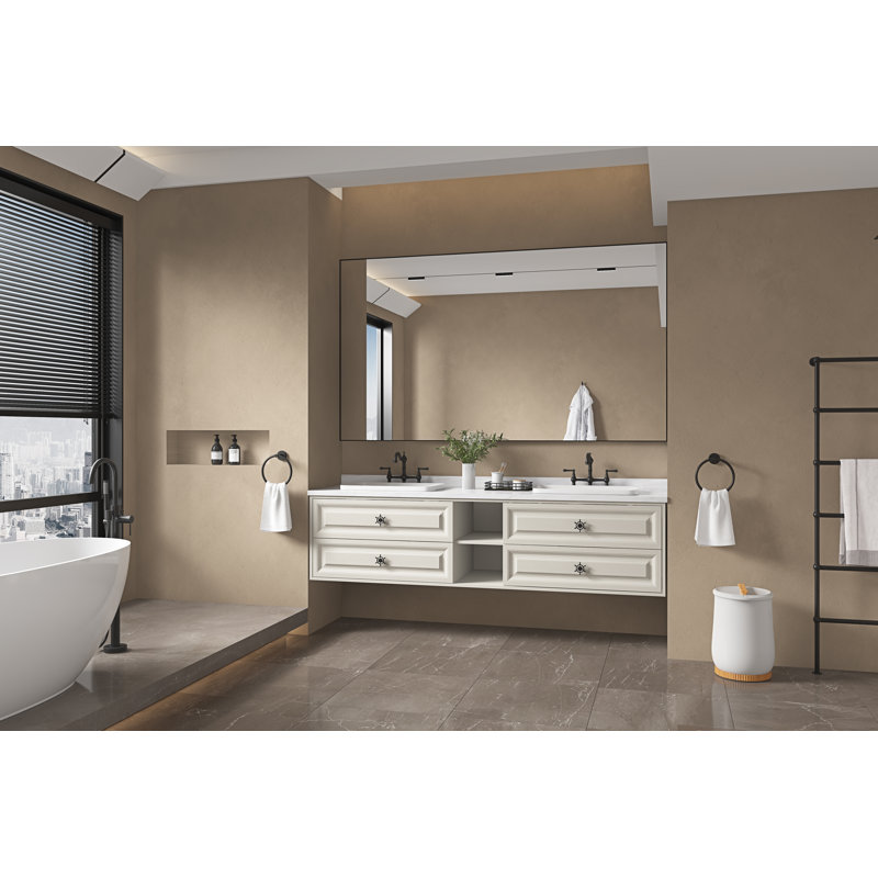 Miroir de salle de bain 72 po x 48 po avec cadre en aluminium, miroir mural rectangulaire, Matte Black, 48 po x 72 po