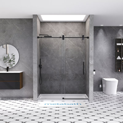 56"-60" W x 76" H Single Sliding Frameless Shower Door with 3/8"(10mm) Tempered Clear Glass