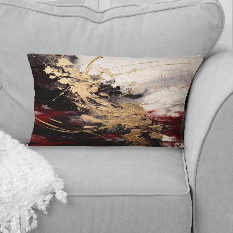 Coussin décoratif doré et rouge Fusion I - imprimé abstrait