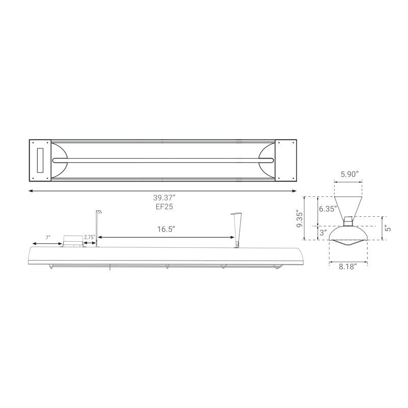 Chauffe-terrasse électrique 39 po Eurofase, Acier Inoxydable