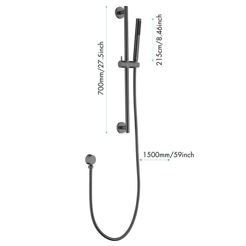 59-inch Hose Shower With 28-inch Slide Bar - Adjustable Height Head Nozzles Stainless Steel Matte Black Design Handheld Adjustable, Look
