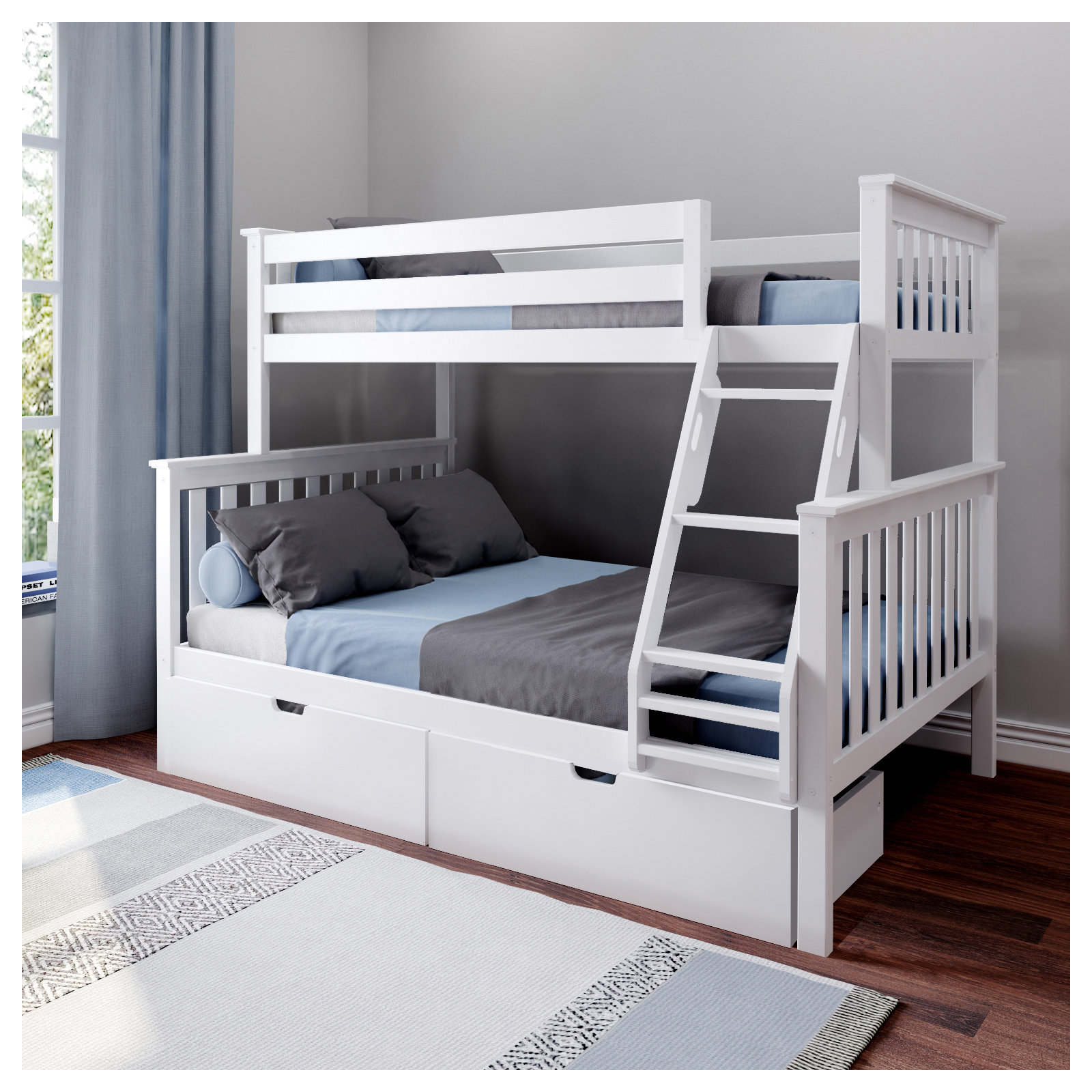 Bolles Kids Bunk Bed with Drawers, White, Twin over Twin