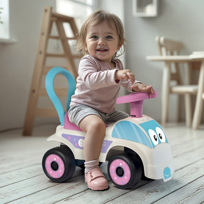 Dolu: voiture à pieds et à pied - blanc et rose - véhicule miniature, klaxon, siège de rangement, poignée à pousser, jeu intérieur-extérieur, tout-petits de 12 mois et plus