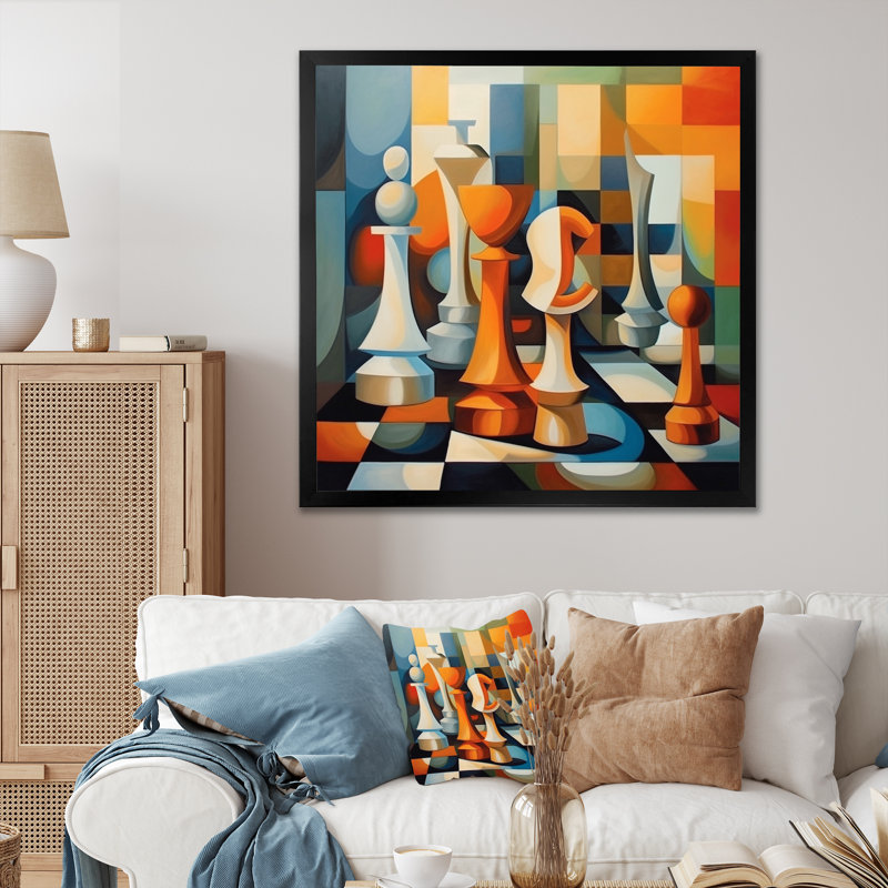 " Orange And Blue Structured Chaos ", Black Single Picture Frame, 16" H x 16" W x 1" D